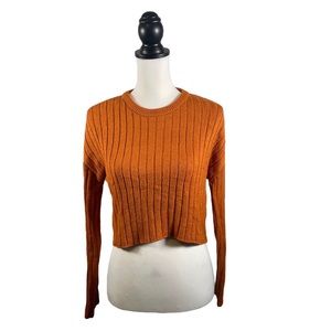 Forever 21 Pumpkin Orange Crewneck Ribbed Knit Long Sleeve Cropped Sweat…